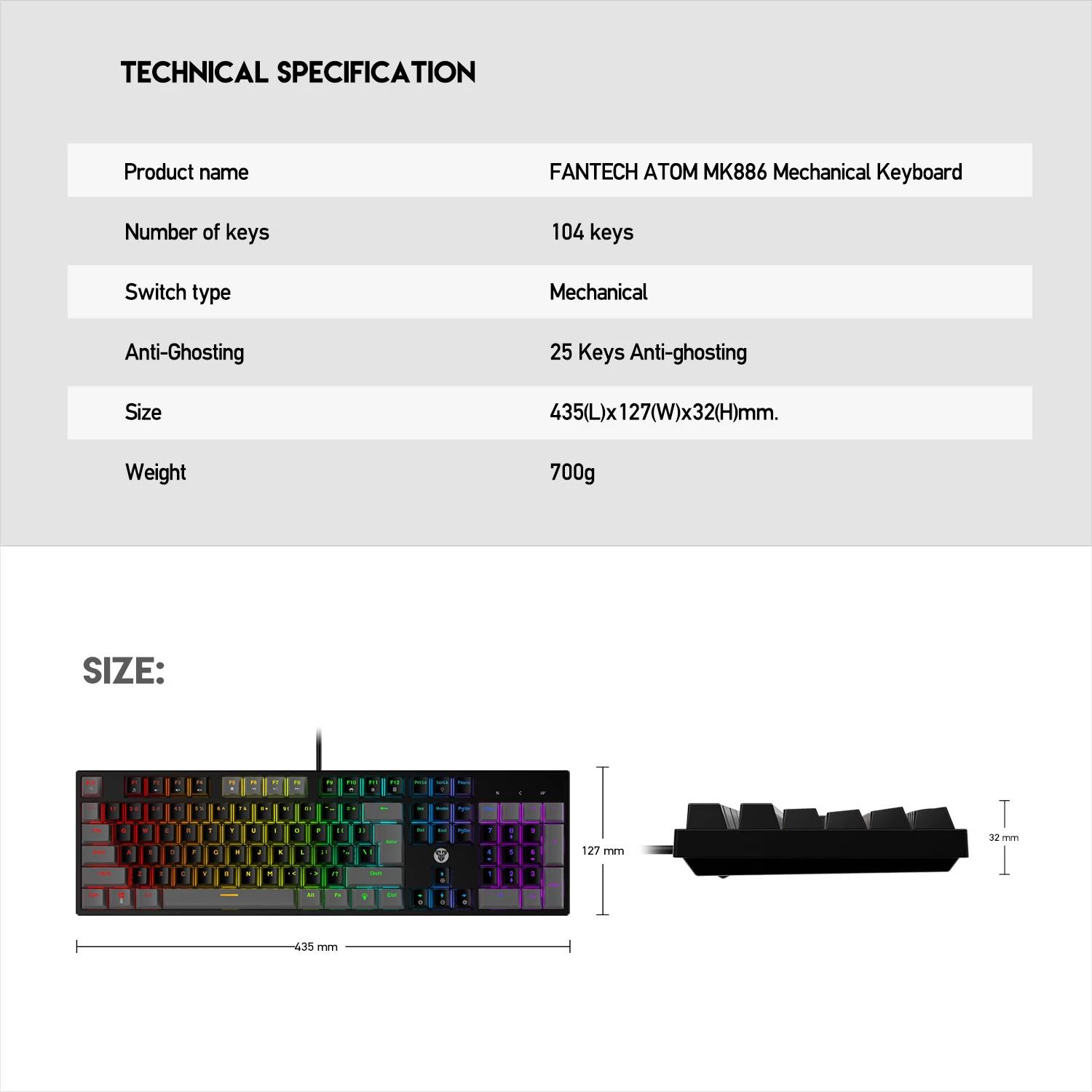 Fantech MK886 RGB Gaming Mechanical Keyboard